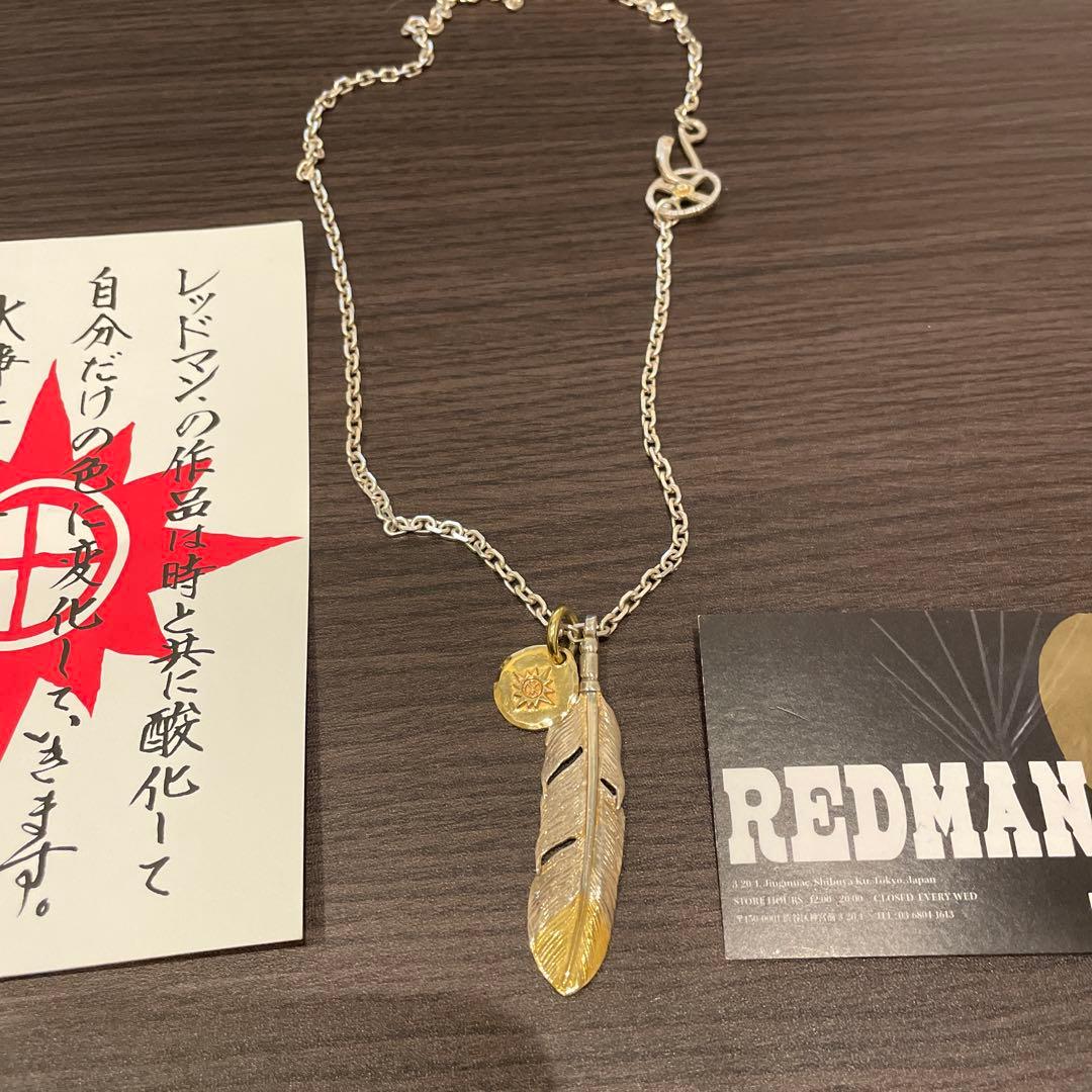 新品レッドマンREDMAN ネックレス 先金大フェザー メタルチャームなど