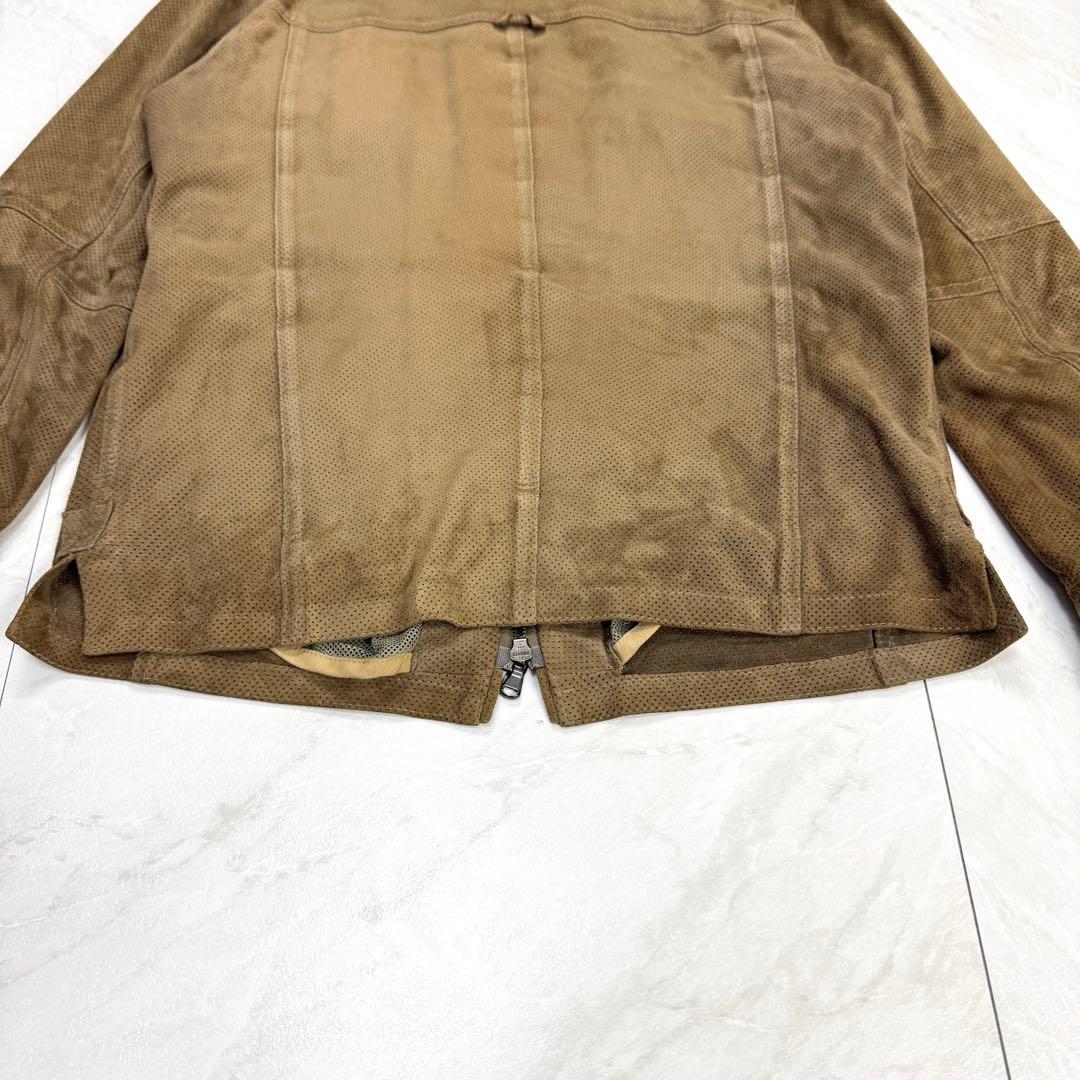 EMMETI パンチング ゴートレザー ライダース ダブルジップ 46 ブラウン