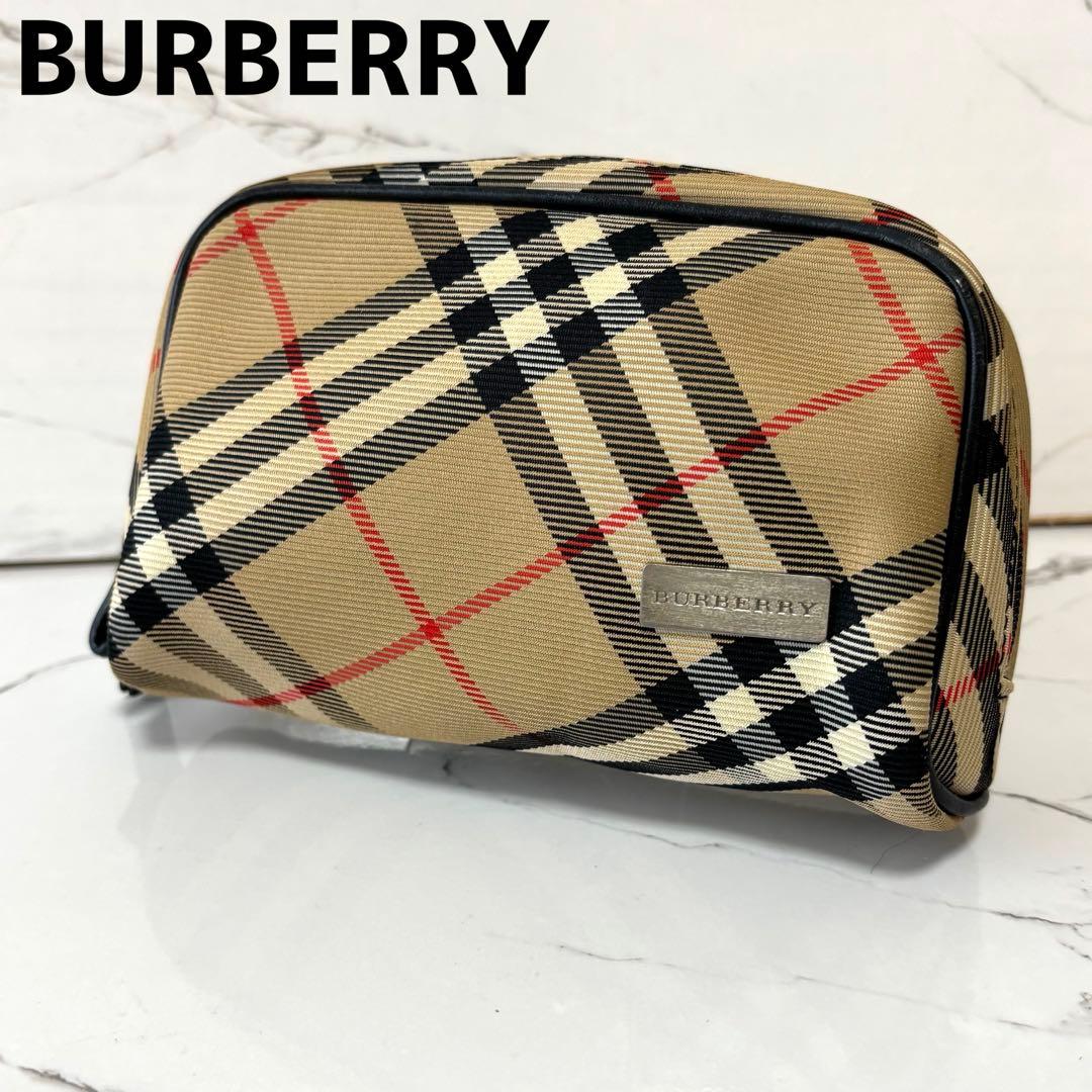 良品✨ バーバリー レザーパイピングノバチェック ラウンドジップ