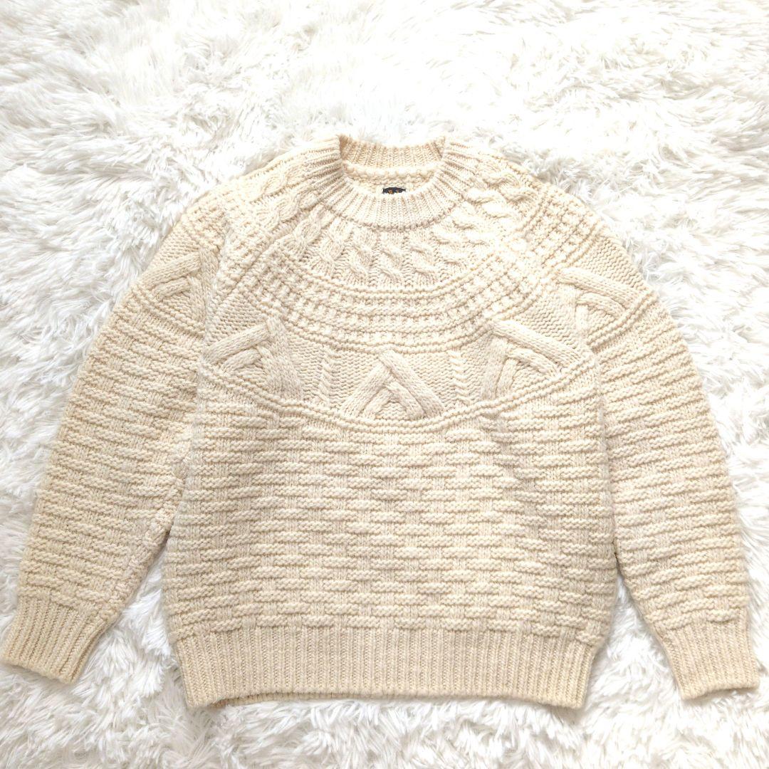 美品✨BATONER バトナー スプレッドアランクルーネックニット ウール M 美品】 BATONER / バトナー | SPREAD ARAN CREW NECK ウール