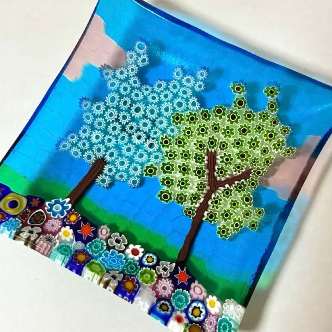 ベネチアンガラス ミルフィオリ プレート スクエア ガラス 豆皿