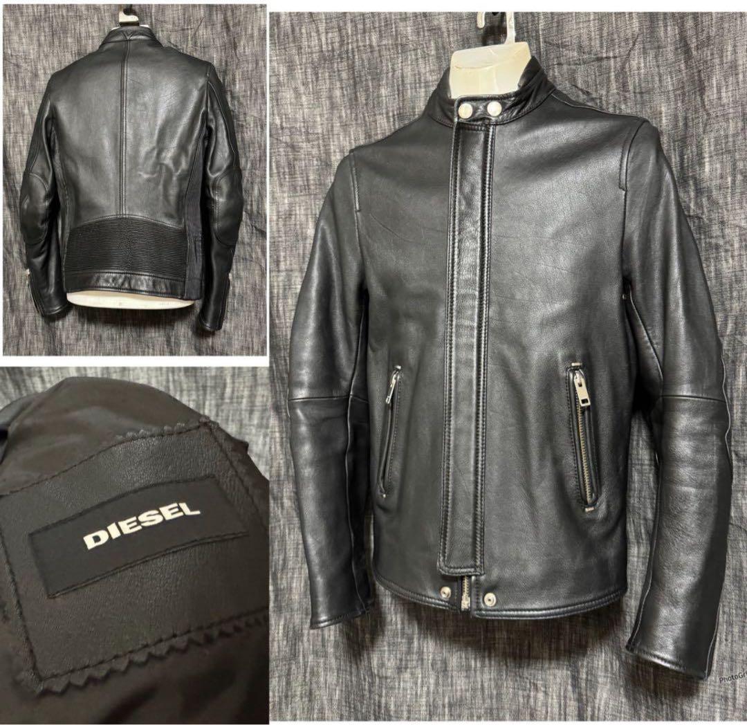 DIESEL ディーゼル ラムレザー シングルライダース 蛇腹プリーツ ブラック