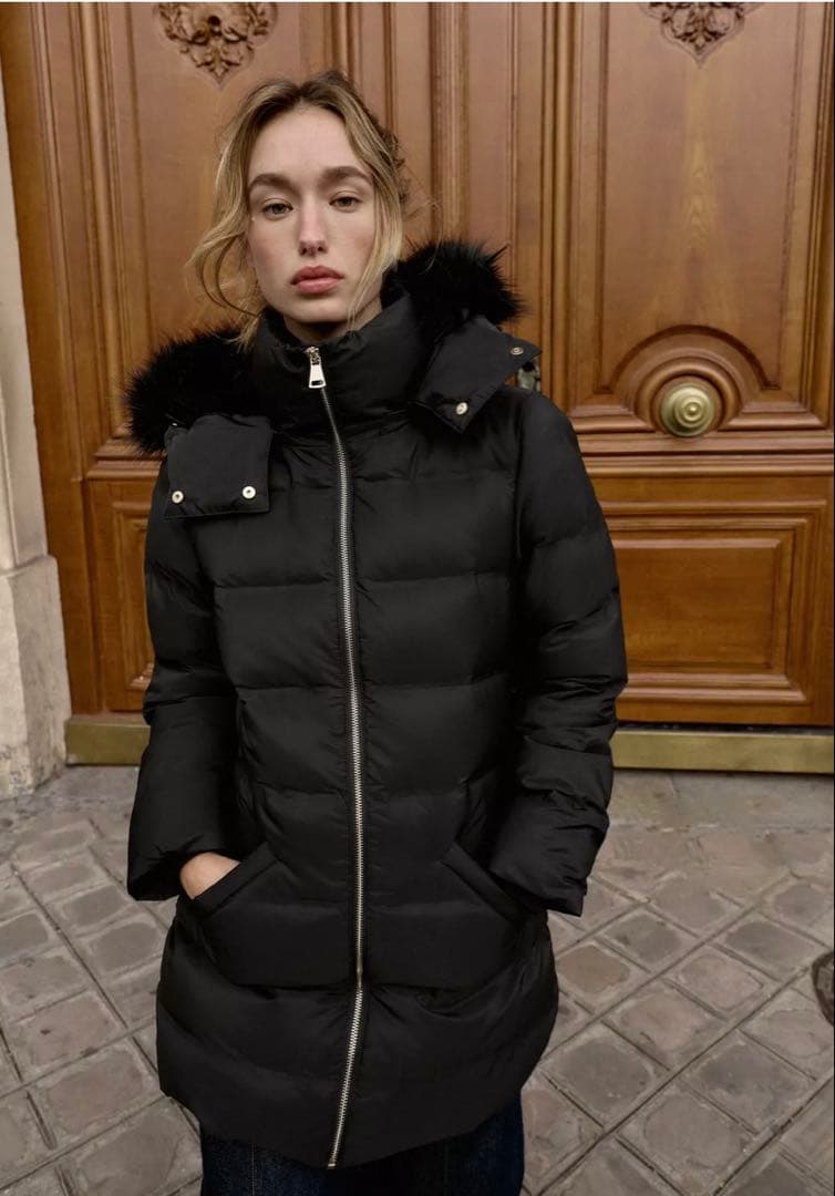 ZARA 撥水ウィンドブレーカーフード付きダウンジャケット Mダウン