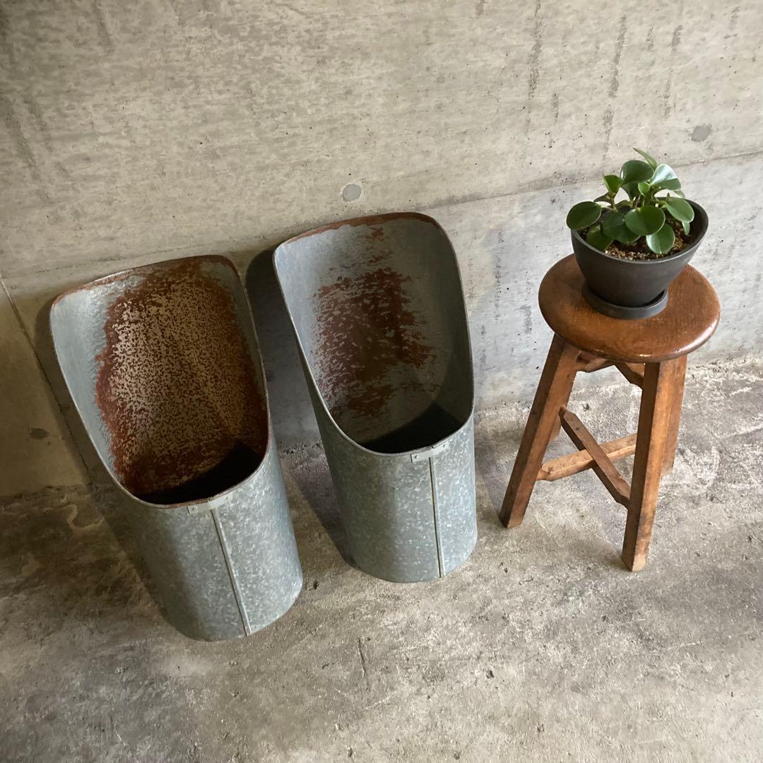 バケツ スコップ 穀物 藁 ブリキ 金属 2点 農具 古道具 シャビー レトロ