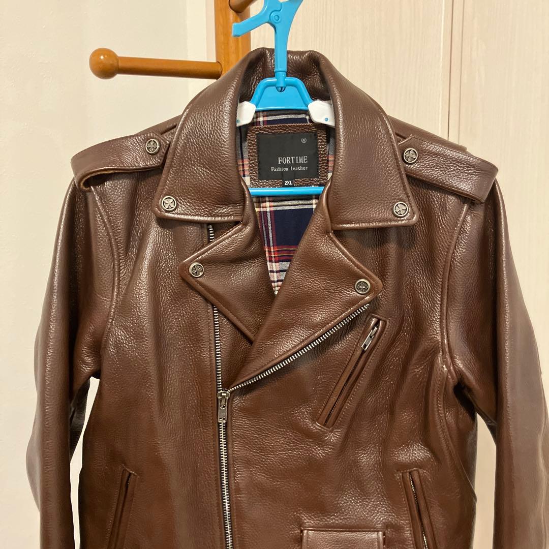 極美品 FORTIME ブラウン レザーダブルライダースジャケット2XL - メルカリ