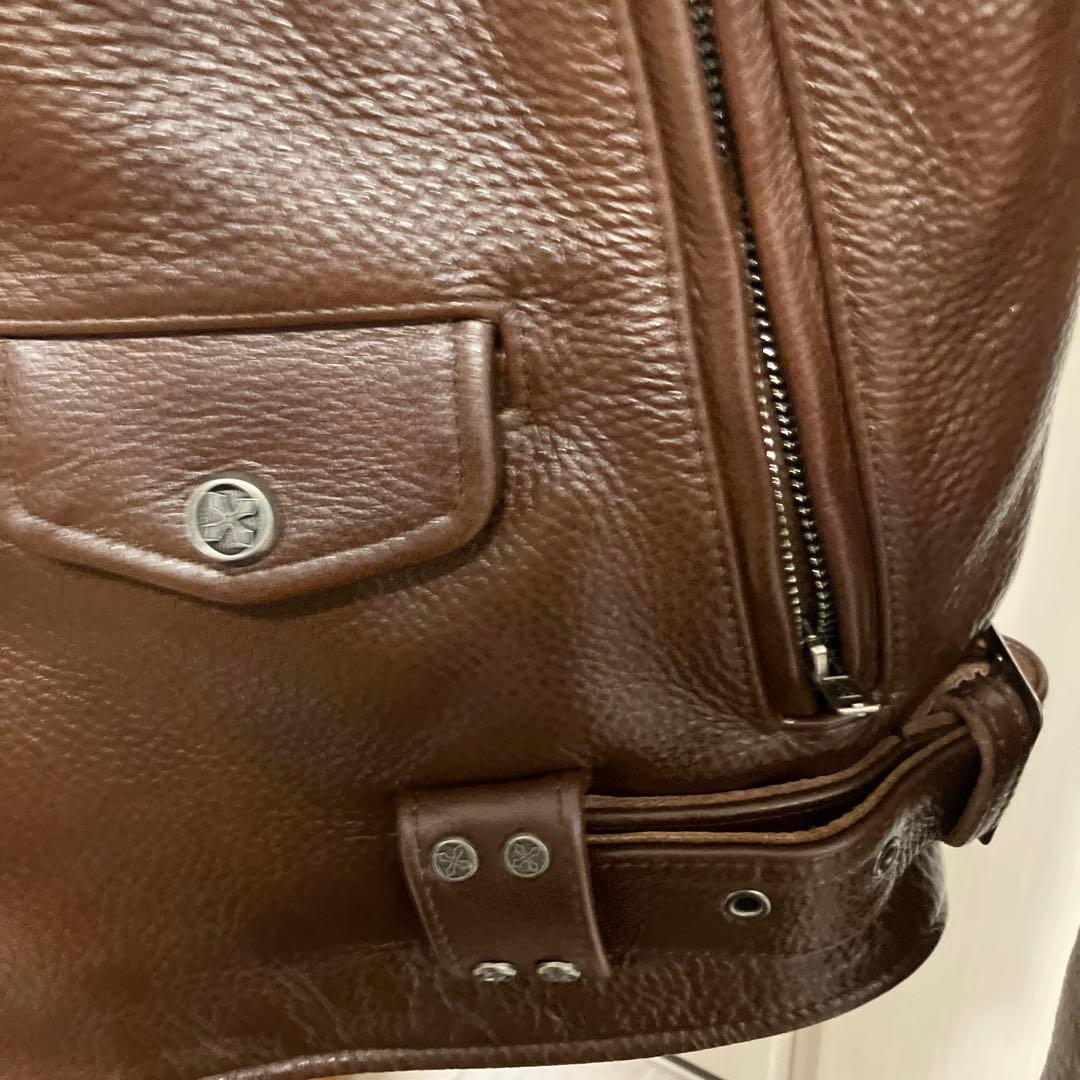 極美品 FORTIME ブラウン レザーダブルライダースジャケット2XL - メルカリ