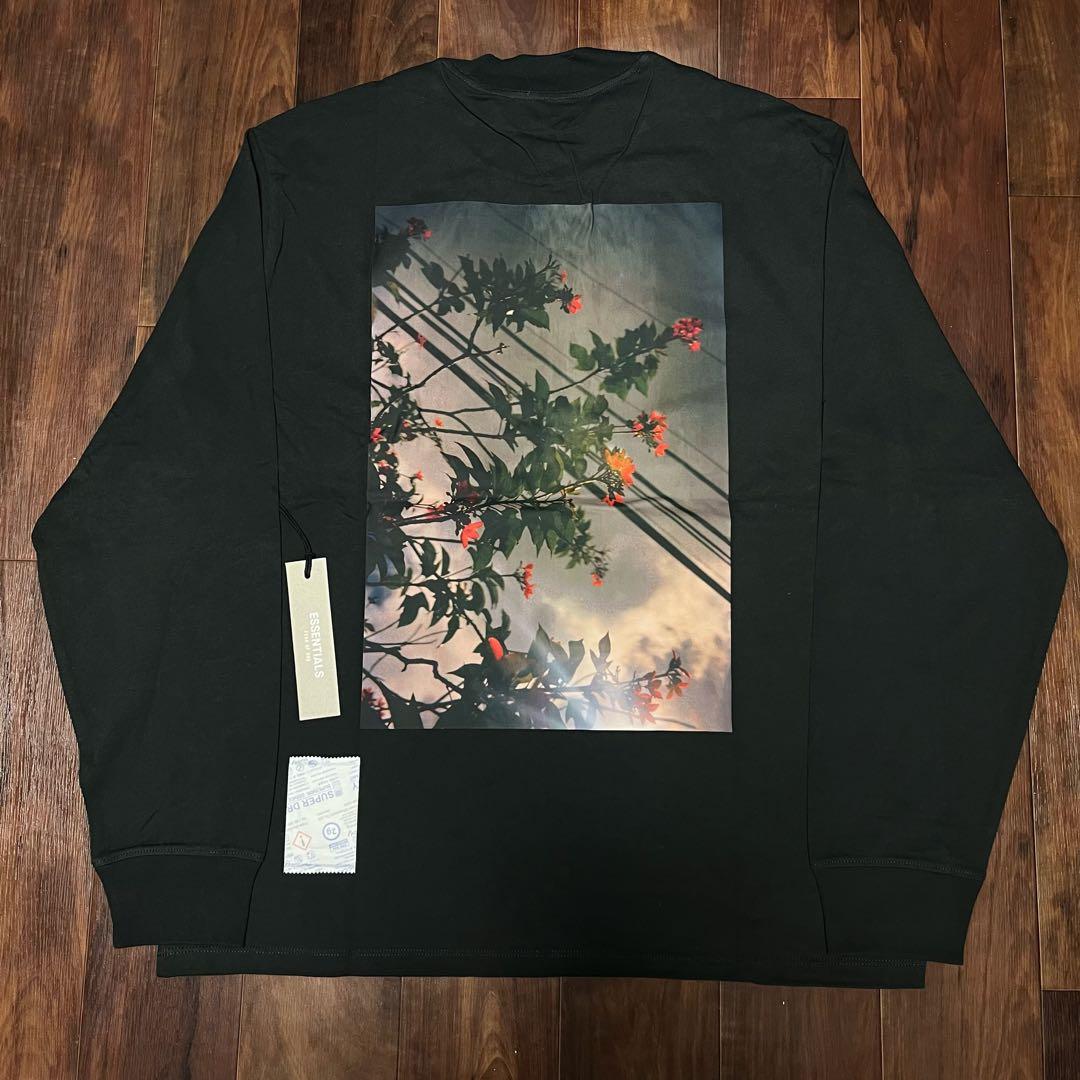 Fog Essentials tシャツ 長袖 ブラック 花卉カットソー 黒 ロゴ