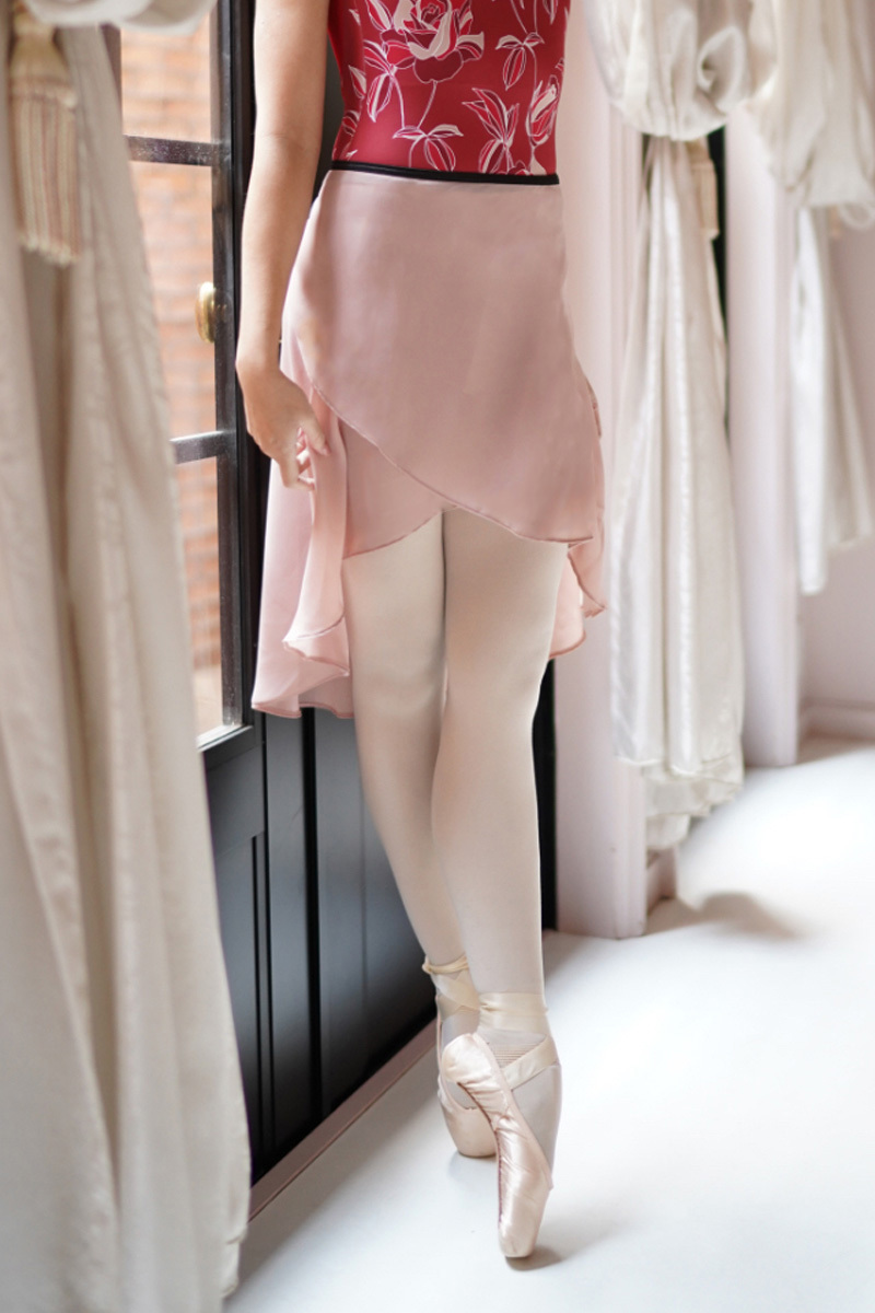 stina / black ribbon wrap skirt / dusty pink