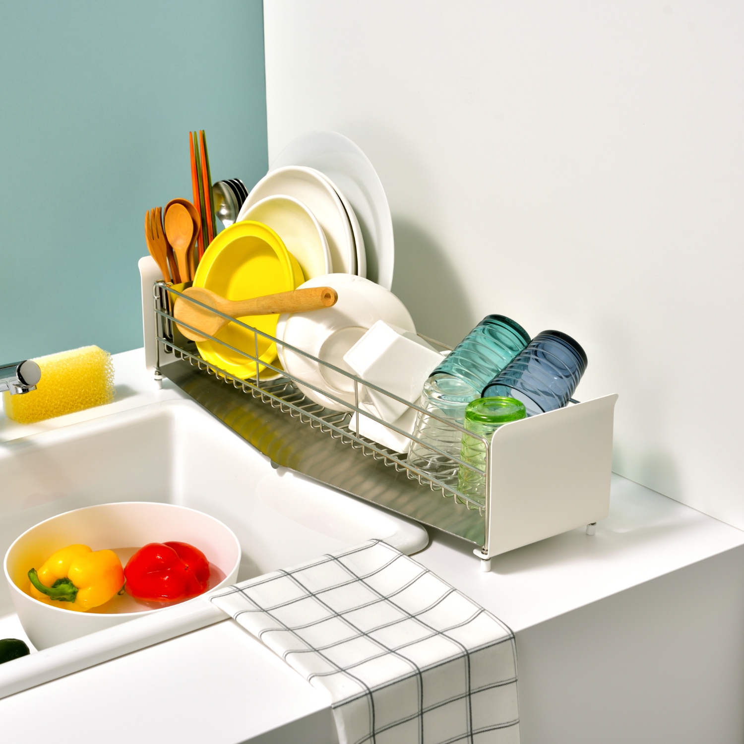 UtaU/ディッシュドレイナー ロングタイプ -食器が滑らない、コンパクト